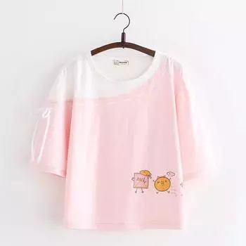 1870 Cartoon Coated T-shirt Cotton Summer New Arrival Colored Pullover Sweet Plaid Short-Sleeved Shirt Export Tail Single Pink All yards