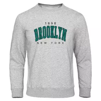 1898 Brooklyn Print Мужская толстовка Свободная одежда больших размеров Модная хип-хоп повседневная толстовка с капюшоном с круглым вырезом Топы с длинными рукавами для мужчин S синий