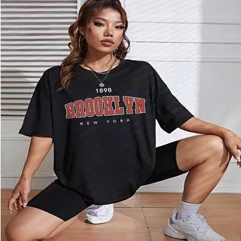 1898 Бруклин, Нью-Йорк, женская футболка с буквенным рисунком, повседневные футболки, мягкая крутая уличная футболка, летняя хлопковая футболка с коротким рукавом S чёрный