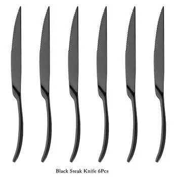 18/10 Нержавеющая сталь 6 шт. острый нож для стейка столовая посуда зеркально полированный черный ножи для стейка Ресторан столовые приборы набор столовых приборов серебряный