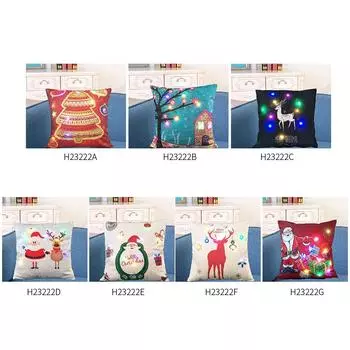 18 * 18 inches / 45 * 45cm Linen Colorful LED Light Merry Christmas Cushion Cover Decorative Sofa Style E