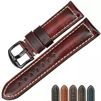 18 20 22 24 26 мм винтажный кожаный ремешок для часов - высококачественный двухслойный универсальный ремешок для часов Panerai Seiko Ghost Smart Watch Strap 18mm