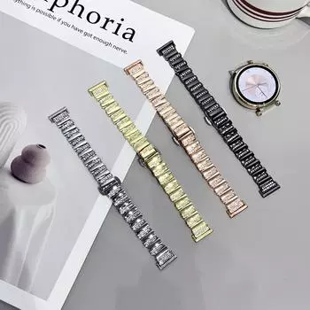 18 20 мм 22 мм женский ремешок из нержавеющей стали с бриллиантами для Huawei GT4 41 мм роскошный браслет для Samsung Galaxy Watch 4 5 6 7 40 мм 44 мм 18mm серебряный