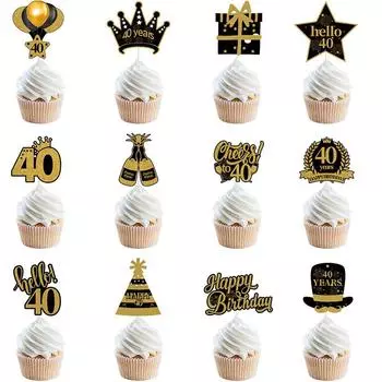 18 21 30 40 50 60th Birthday Party Cupcake Toppers 50 60 70 80 Year Old Birthday Party Black Gold Cake Decoration Adult Party