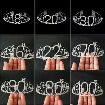 18, 21, 30, 40, 50, украшения для дня рождения, женская тиара со стразами, корона принцессы, повязка на голову, головной убор, свадебные аксессуары