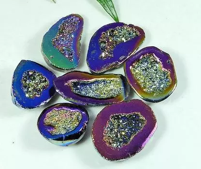 18-27 мм Радужный титановый аура агат друзы фантазийный россыпью драгоценный камень 07 шт. лот SY-107