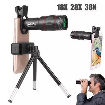 18/28/36x монокулярный телескоп зум мобильный телефон камера объектив с адаптером для смартфона штатив для наблюдения за птицами 18X