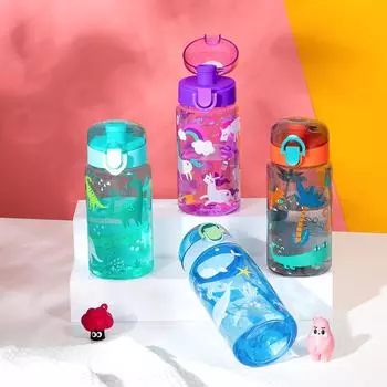 18,6 унций милый мультфильм герметичная бутылка для воды прозрачная спортивная чашка для воды с веревкой для путешествий на открытом воздухе прочная детская питьевая бутылка 550ml