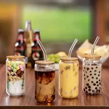 18,6 унций стеклянная кружка с крышкой и трубочкой прозрачная чашка для чая с пузырьками стеклянная банка для пива молочные чашки для мокко 1/2/4 набор кружек для завтрака посуда для напитков 501-600ml