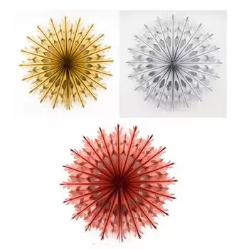 18 дюймов Снежинки Цветочный веер с алюминиевой пленкой Пластиковый выемчатый складной для рождественской вечеринки Фон для украшения витрины золотой