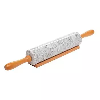 18-дюймовая большая скалка из натурального мрамора класса люкс с деревянными ручками и подставкой (Серый/черный) серый