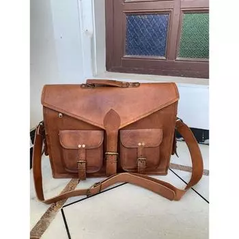 18-дюймовая кожаная сумка, кожаная сумка для ноутбука, винтажная сумка, сумка-мессенджер ручной работы, кожаная сумка для колледжа, офисная сумка, лучший подарок для мужчин и женщин 18 x 13 x 5 in коричневый