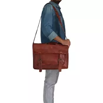 18-дюймовая кожаная сумка-мессенджер, чехол для ноутбука, офисный портфель, подарок для мужчин, потертая сумка на плечо для компьютера 13 x 18 x 5 in коричневый