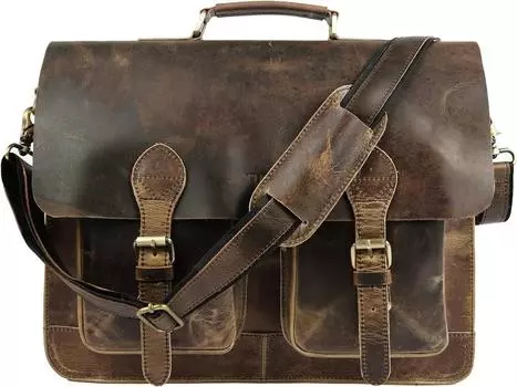 18-дюймовая кожаная сумка-мессенджер для ноутбука в стиле ретро Buffalo Hunter, офисный портфель, студенческая сумка 18 x 13 x 5 in коричневый