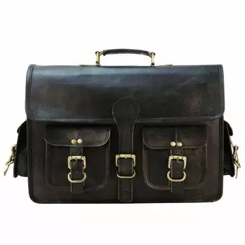 18-дюймовая мужская черная кожаная сумка через плечо ручной работы, портфель для ноутбука, дорожный 18 in чёрный