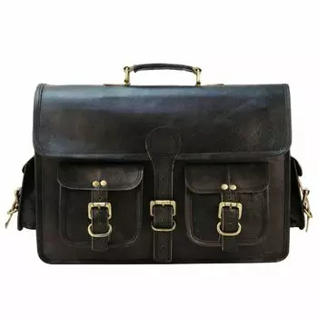 18-дюймовая мужская черная кожаная сумка через плечо ручной работы, портфель для ноутбука, дорожный