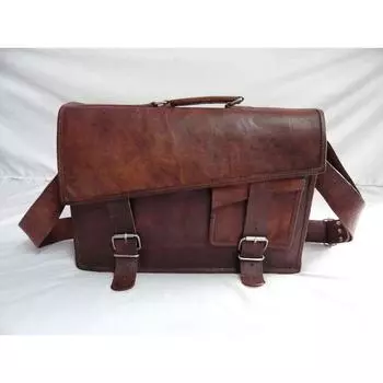 18-дюймовая сумка-мессенджер из козьей кожи, офисный портфель для ноутбука, сумки с держателем 18 x 13 x 5 in коричневый