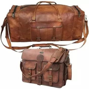 18-дюймовая винтажная кожаная дорожная сумка-мессенджер ручной работы для офиса через плечо с 32-дюймовой багажной сумкой ручной работы коричневый