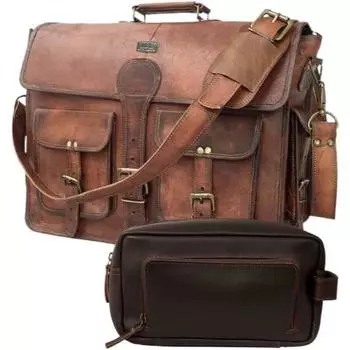 18-дюймовая винтажная кожаная дорожная сумка-мессенджер ручной работы с мужской сумкой для туалетных принадлежностей, кожаная дорожная сумка для туалетных принадлежностей, комплект Dopp коричневый