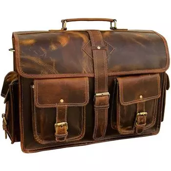 18-дюймовая винтажная кожаная сумка-мессенджер ручной работы, портфель для ноутбука, компьютерная сумка-портфель для мужчин (Темно коричневый) 13 X 18 X 5 in коричневый