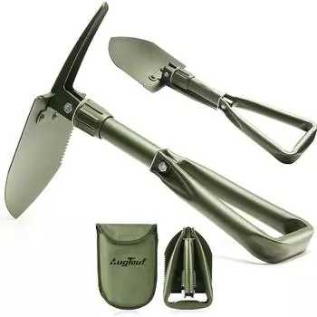 18-дюймовая военная складная лопата для кемпинга, лопата из высокоуглеродистой стали для выживания на бездорожье (оливковый) AugTouf от Toolant 1pc чёрный