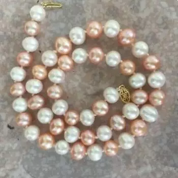 18-дюймовое круглое ожерелье из белого и розового жемчуга южного моря диаметром 9-10 мм