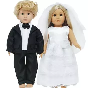 18-дюймовое платье для куклы, свадебные платья, кружевная вуаль, костюм для мальчика, пальто, брюки, одежда для куклы 45 см, аксессуары для девочек, игрушка, подарок на день рождения белый