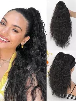 18-дюймовые накладные волосы на клипсах для хвостиков, многослойные волосы, пушистые, густые, волнистые, черные, мягкие, синтетические, для женщин 18inch