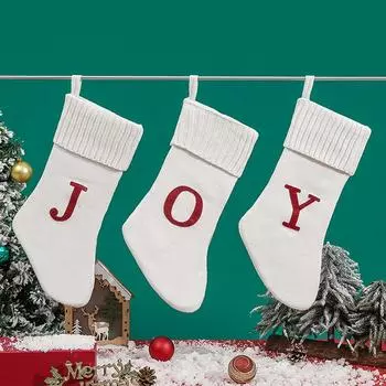 18-дюймовые рождественские чулки с монограммой, вязаные манжеты, вышитые рождественские чулки, классические украшения для чулок Navidad