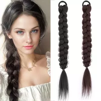 18-дюймовые синтетические плетеные хвостики для наращивания волос с резинкой, боксерские косички для женщин, аксессуары для волос, длинные черные косы