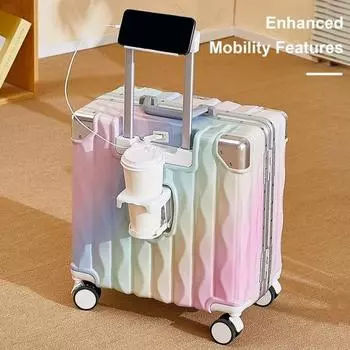 18-дюймовый чемодан в клетку с жестким корпусом, устойчивым к царапинам, с USB-интерфейсом и подстаканником Aluminum frame style