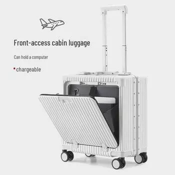 18-дюймовый многофункциональный алюминиевый рамный чемодан с передним открыванием и возможностью зарядки для женщин 18 Inch матово-белый