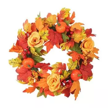 18-дюймовый осенний венок для входной двери, осенний венок из кленовых листьев с искусственными тыквами и ягодами для декора фермерского дома, Хэллоуина, фестиваля урожая оранжевый