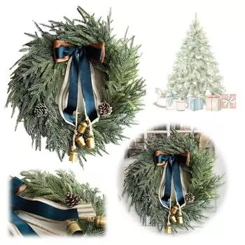 18-дюймовый рождественский искусственный венок из сосны, зелень, подвесной венок, гирлянда из сосны, подвеска для домашнего стола, стены, окна зелёный