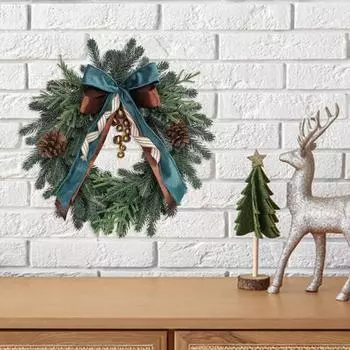 18-дюймовый рождественский венок из искусственных шишек с колокольчиками и бантом для дома и улицы