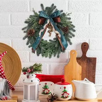 18-дюймовый рождественский венок из искусственных шишек с колокольчиками и бантом для дома и улицы