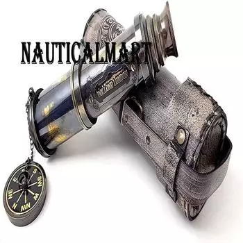 18-дюймовый старинный латунный телескоп Dollond London в кожаном футляре (Черный антиквариат)