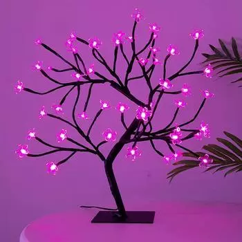 18-дюймовый светодиодный светильник-бонсай «Цветущая сакура» с 28 розовыми светодиодами | Регулируемые силиконовые ветви | Проводной электрический ночник для комнаты, дома и декора для подарка