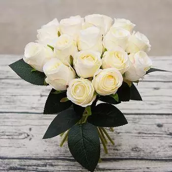 18 головок/пучок розовых искусственных шелковых цветов для свадебного украшения дома свадебный букет белый