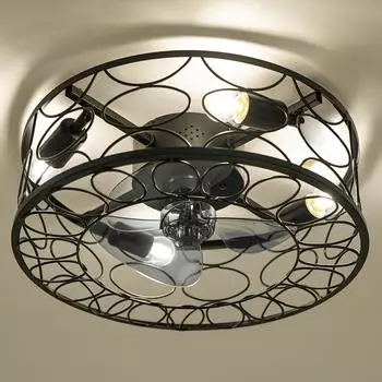 18 Inch Black Caged Ceiling Fan with Light, Bladeless Industrial Ceiling Fans,Farmhouse Fan Lights Ceilings Fixtures 110V чёрный