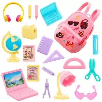 18 Items Miniature School Supplies Mini Laptop Dollhouse Study Items Girls Gift Play House 18 pieces