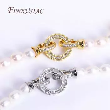 18 К позолоченные инкрустированные циркониевые застежки-застежки для изготовления ожерелья, застежки для бусин, застежка «сделай сам», фурнитура для ювелирных изделий из жемчуга Circle—1PCS чёрный