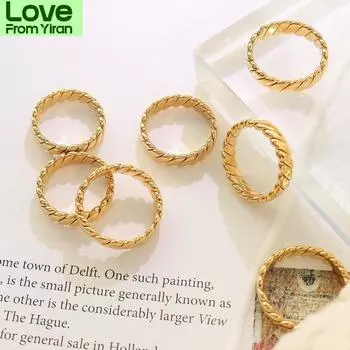 18 K Pvd Gold Plated Stainless Steel Non Tarnish Jewelry Women Gold Curved Ring Stainless Steel Ring 7 золотой