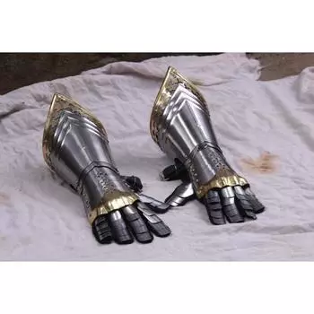 18 Калибр Сталь и Латунь Средневековый Рыцарь Готическая Пара Рукавиц Перчатки Доспехи серебряный