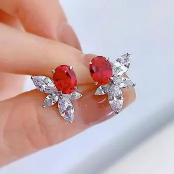 18-каратное белое золото 6 * 8 мм сапфировые драгоценные камни серьги-гвоздики для женщин подарок на годовщину ювелирные изделия из стерлингового серебра 925 пробы