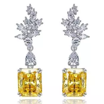 18-каратное белое золото 7 карат 11 * 13 мм желтый сапфир граненый драгоценный камень серьги-гвоздики обручальные ювелирные изделия из стерлингового серебра 925 пробы