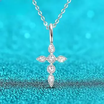 18-каратное белое золото с покрытием 2 мм, подвески с крестом из муассанита для женщин, ожерелье из стерлингового серебра S925, лабораторный бриллиант, подарок на день рождения серебряный