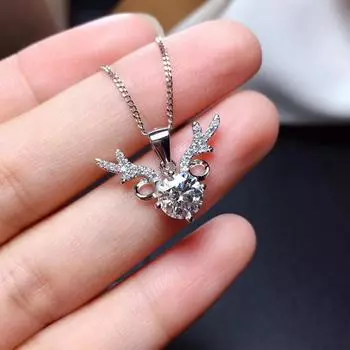 18-каратное белое золото, стерлинговое серебро 925 пробы, олень, бриллиант D, цвет, бриллиантовая огранка, 1 карат, кулон с муассанитом, ожерелье, женские ювелирные изделия