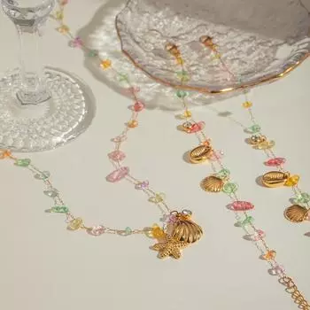 18-каратное позолоченное ожерелье из нержавеющей стали, цветной щебень, ракушка, морская звезда, горный хрусталь, ожерелье, браслет, цепочка, пляжный комплект ювелирных изделий