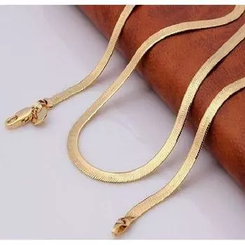 18-каратное желтое золото, толстая плоская цепочка с узором «елочка» унисекс One Size золотой